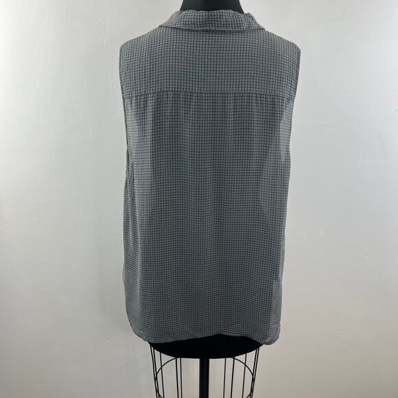 L'Agence Gray Black Blouse Checked V-Neck Collar Sleeveless Classic Pullover L? - Picture 7 of 8